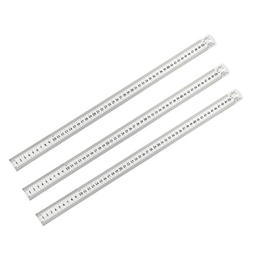 uxcell Straight Ruler 500mm 20 Inch Metric Stainless Steel Measuring Tool with Hanging Hole 3pcs