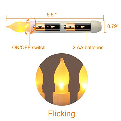 Raycare 24 Flameless LED Taper Candles Flickering, NO Remote, Battery Operated Hanging Floating Candles with Warm Light, LED Tapered Candlesticks for Church Party Halloween Christmas Decorations