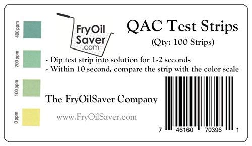 FryOilSaver Co, QAC Test Strips, Restaurant Quaternary Ammonium Sanitizer Test Strips, 0-400 ppm, Multi Quat Strips for Food Service, Quaternary Ammonia Sanitizer Strips, FMP 142-1363, Pack of 100