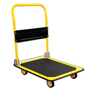 mount-it! platform truck [660lb weight capacity] heavy duty foldable flatbed with swivel wheels, rolling trolley cart, foldable, flat, push cart dolly (yellow)