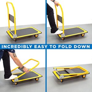 MOUNT-IT! Platform Truck [660lb Weight Capacity] Heavy Duty Foldable Flatbed with Swivel Wheels, Rolling Trolley Cart, Foldable, Flat, Push Cart Dolly (Yellow)