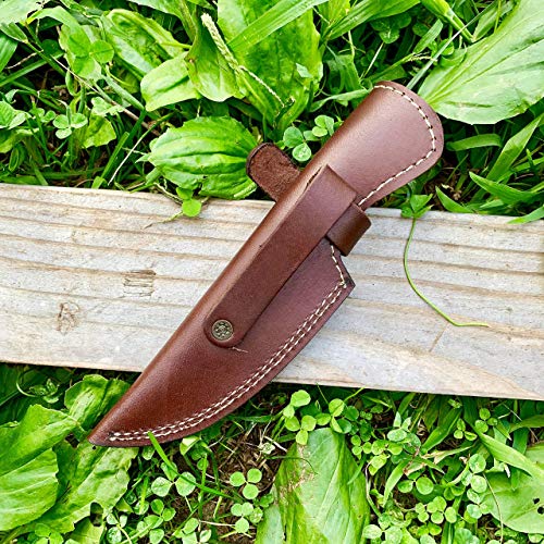 8" long custom handmade leather sheath fits up to 4"—4.5" cutting blade knife