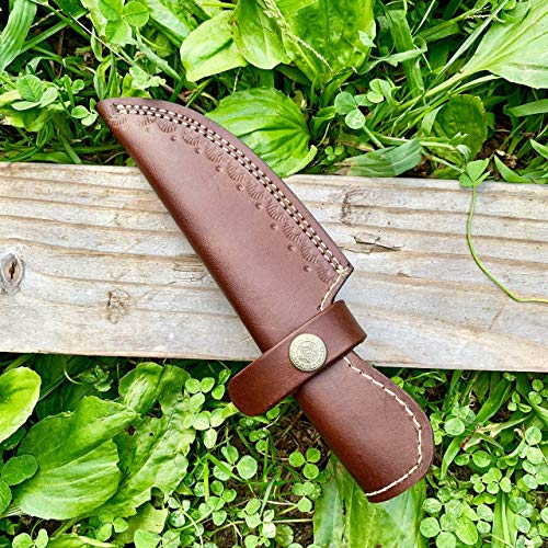 8" long custom handmade leather sheath fits up to 4"—4.5" cutting blade knife