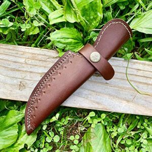 8" long custom handmade leather sheath fits up to 4"—4.5" cutting blade knife