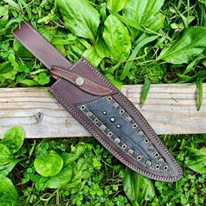 14.5” long custom handmade leather sheath fits up to 8"—9" cutting blade bowie knife