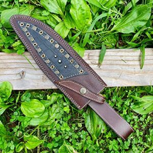 14.5” long custom handmade leather sheath fits up to 8"—9" cutting blade Bowie knife