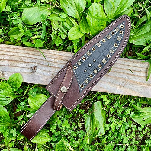 14.5” long custom handmade leather sheath fits up to 8"—9" cutting blade Bowie knife