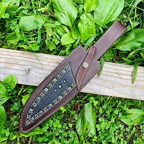 14.5” long custom handmade leather sheath fits up to 8"—9" cutting blade Bowie knife