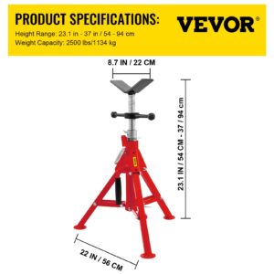 Mophorn V Head Pipe Stand 1/8"-12" Capacity,Adjustable Height 20"-37",Pipe Jack Stands 2500 lb. Load Capacity,Portable Folding Pipe Stands, Carbon Steel Body More Durable