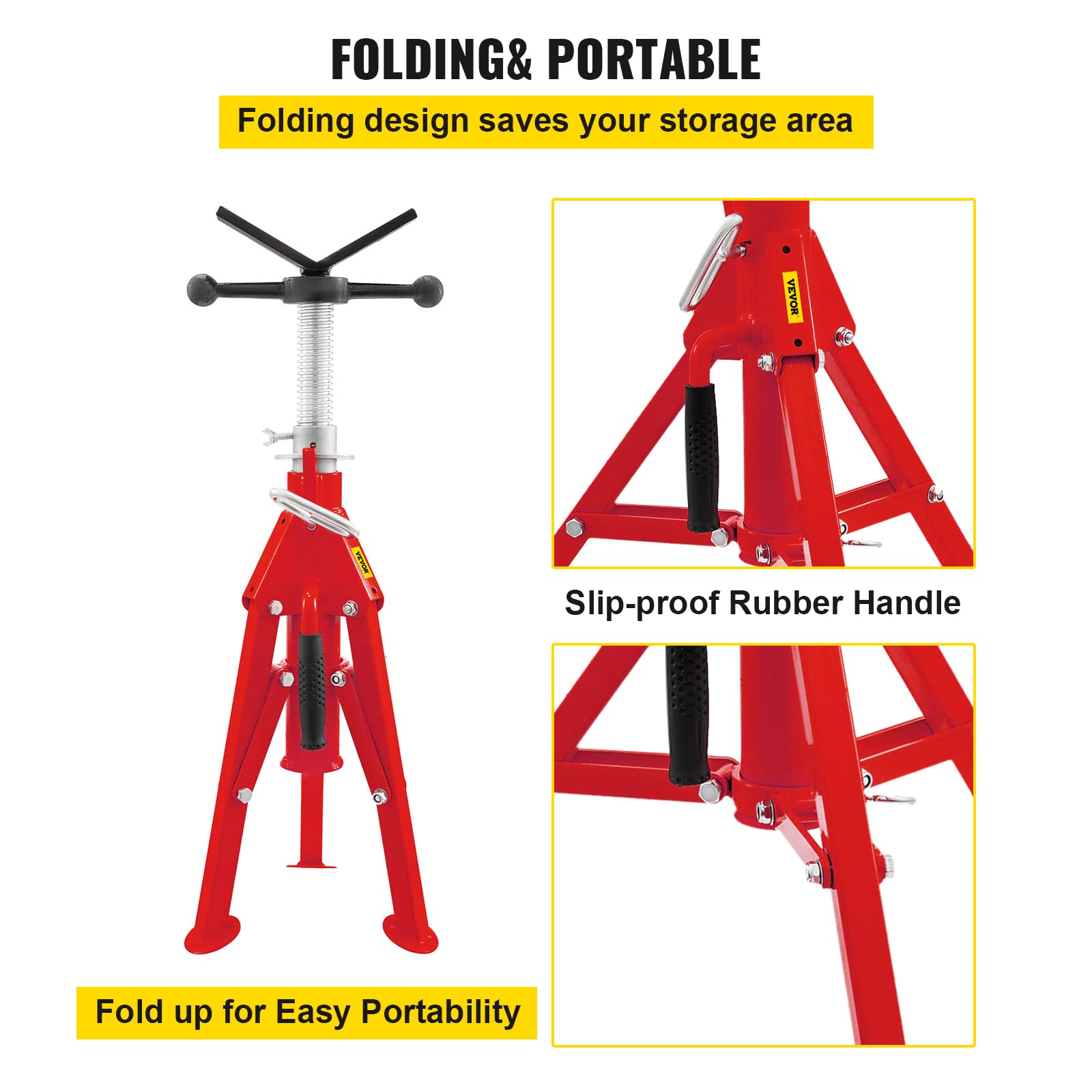 Mophorn V Head Pipe Stand 1/8"-12" Capacity,Adjustable Height 20"-37",Pipe Jack Stands 2500 lb. Load Capacity,Portable Folding Pipe Stands, Carbon Steel Body More Durable