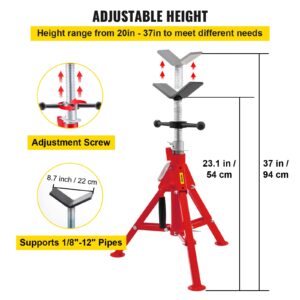 Mophorn V Head Pipe Stand 1/8"-12" Capacity,Adjustable Height 20"-37",Pipe Jack Stands 2500 lb. Load Capacity,Portable Folding Pipe Stands, Carbon Steel Body More Durable