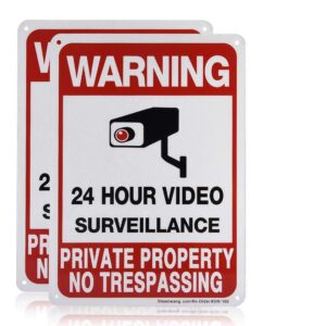 sheenwang 2-pack private property no trespassing sign, video surveillance signs outdoor, uv printed .040 mil rust free aluminum 10 x 7 in, security camera sign for home, business, driveway alert, cctv