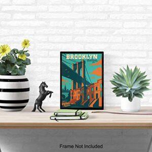 Brooklyn Travel Poster Style Wall Art Print - 8x10 Vintage Style Home and Apartment Decor, Room Decorations - Perfect Gift for New Yorker, NYC, New York, Manhattan, Big Apple Fans - Unframed Photo