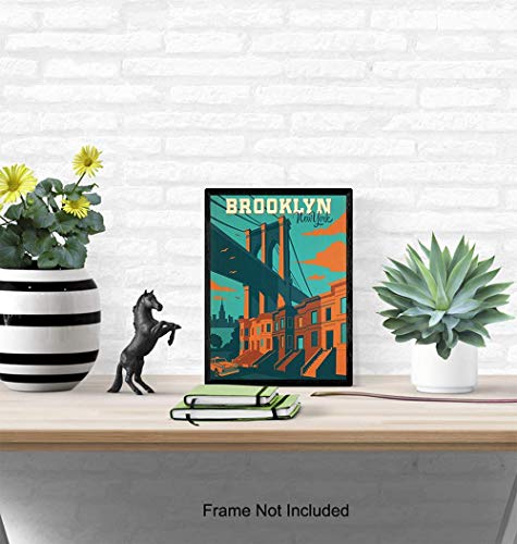 Brooklyn Travel Poster Style Wall Art Print - 8x10 Vintage Style Home and Apartment Decor, Room Decorations - Perfect Gift for New Yorker, NYC, New York, Manhattan, Big Apple Fans - Unframed Photo