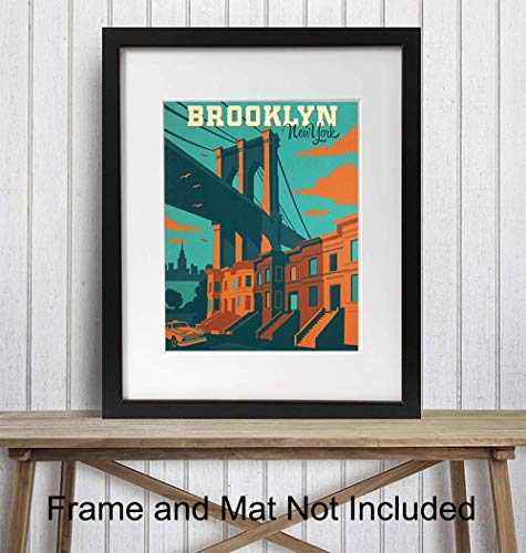 Brooklyn Travel Poster Style Wall Art Print - 8x10 Vintage Style Home and Apartment Decor, Room Decorations - Perfect Gift for New Yorker, NYC, New York, Manhattan, Big Apple Fans - Unframed Photo