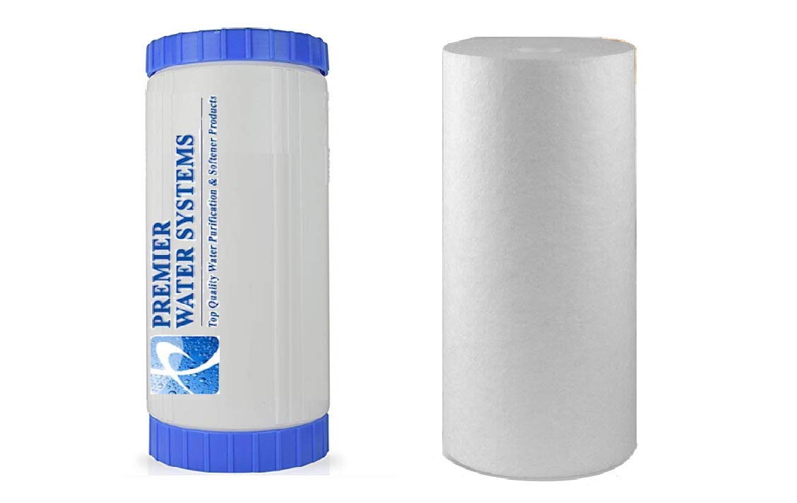 2 Pack: Whole House Filter Cartridges 4.5" x 10" | (1) Sediment & (1) GAC/KDF 85 Well Water Filters: Reduces Iron/Sulfur/Rotten Egg Smell - Compatible with 10" Big Blue Housing