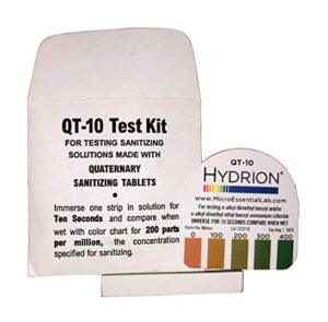 steramine quat test strips, 30 x qt-10 test strips to measure 0-400 ppm, for testing sanitizing solutions made with steramine quaternary tablets, 2 x envelopes