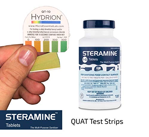 Steramine Quat Test Strips, 30 x QT-10 Test Strips to Measure 0-400 ppm, For Testing Sanitizing Solutions Made with Steramine Quaternary Tablets, 2 x Envelopes