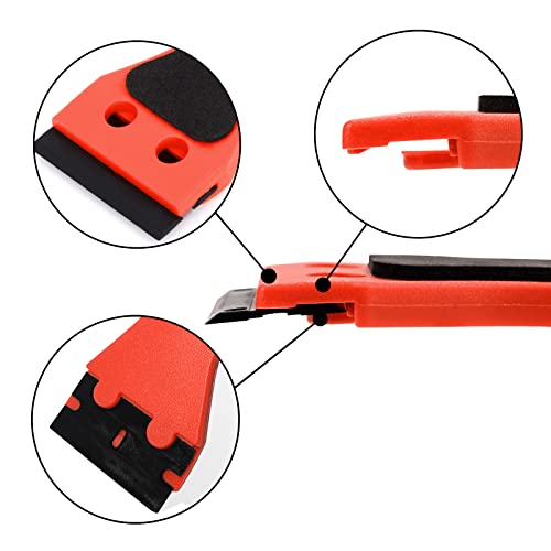 EHDIS 2pcs Plastic Razor Scraper 6-inch Long Handle Adhesive Remover Tool with 100 Double-Edge Blades for Window Tint Vinyl Scraper Decal Sticker Glue Remover (Red)
