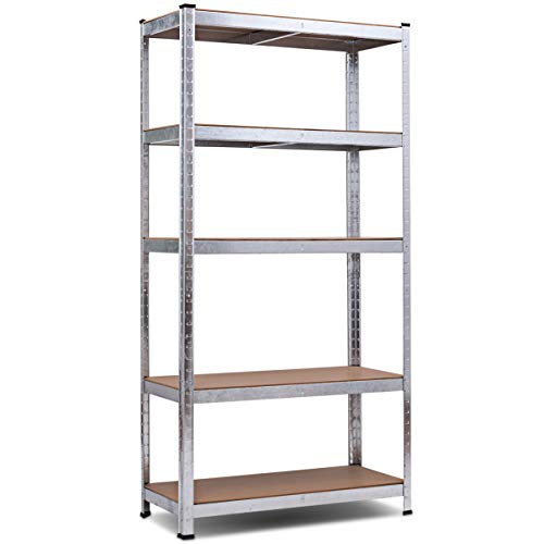 Giantex 4 Pieces Shelving Rack Storage Shelf Steel Garage Utility Rack 5-Shelf Adjustable Shelves Heavy Duty Display Stand for Books, Kitchenware, Tools Bolt-Free Assembly 36"x 16"x 72”, Silver