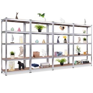 giantex 4 pieces shelving rack storage shelf steel garage utility rack 5-shelf adjustable shelves heavy duty display stand for books, kitchenware, tools bolt-free assembly 36"x 16"x 72”, silver