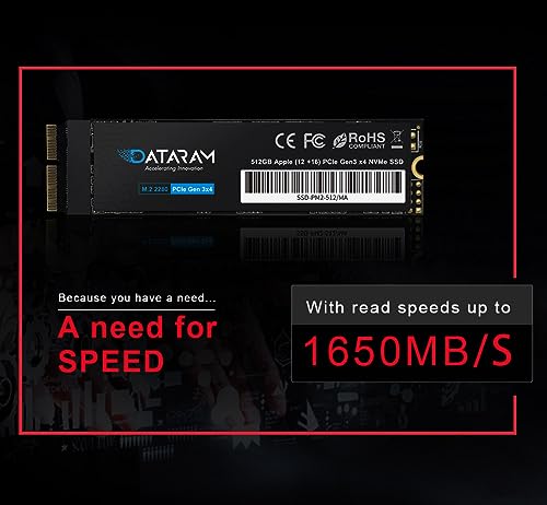 Dataram 512GB M.2 M-Key PCIe NVMe SSD for 2013-16 MacBook, Mac Pro, Air, Mini, iMac