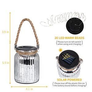 Hanging Solar Lantern Outdoor,Solar Lights Mercury Mason Jar Glass Hanging Lights with 20 LED Waterproof for Tree, Table, Yard, Garden, Patio, Holiday Party Outdoor Decor,2 Pack