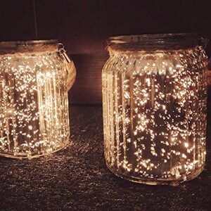 Hanging Solar Lantern Outdoor,Solar Lights Mercury Mason Jar Glass Hanging Lights with 20 LED Waterproof for Tree, Table, Yard, Garden, Patio, Holiday Party Outdoor Decor,2 Pack