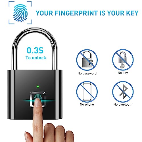 Fingerprint Padlock,AICase Ultra Light One Touch Open Fingerprint Lock with USB Charging for Gym, Sports, School Employee Locker,Fence, Suitcase,Bike No App, No Bluetooth，No Trouble