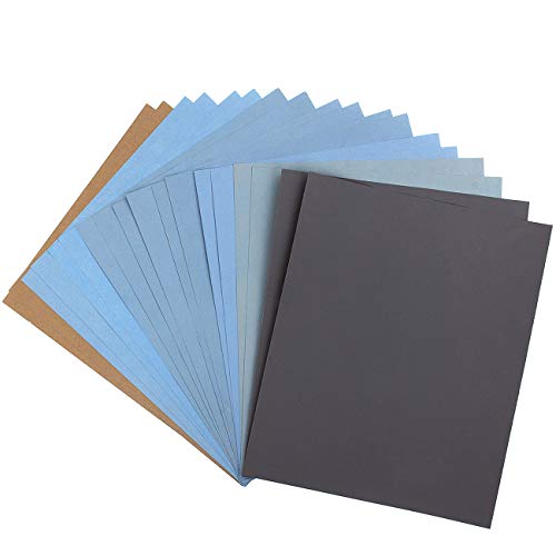 CenterZ 9x11 inch 18 Sheets Sandpaper, Wet or Dry 2000-12000 Grit 9 Assortment Sand Paper, Extra Fine Abrasive Pads for Automotive Sanding, Wood Turing Finishing, Metal Furniture Polishing and More