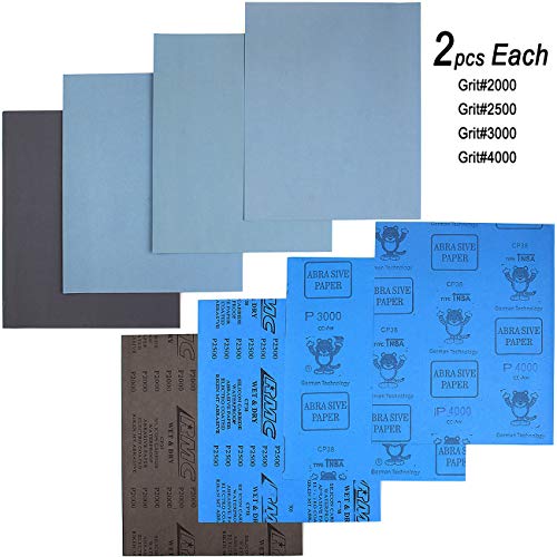 CenterZ 9x11 inch 18 Sheets Sandpaper, Wet or Dry 2000-12000 Grit 9 Assortment Sand Paper, Extra Fine Abrasive Pads for Automotive Sanding, Wood Turing Finishing, Metal Furniture Polishing and More