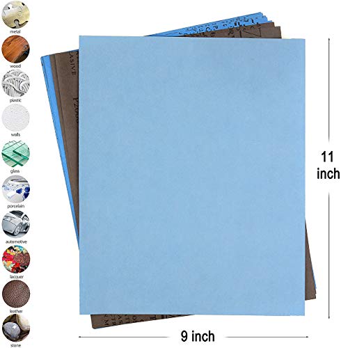 CenterZ 9x11 inch 18 Sheets Sandpaper, Wet or Dry 2000-12000 Grit 9 Assortment Sand Paper, Extra Fine Abrasive Pads for Automotive Sanding, Wood Turing Finishing, Metal Furniture Polishing and More