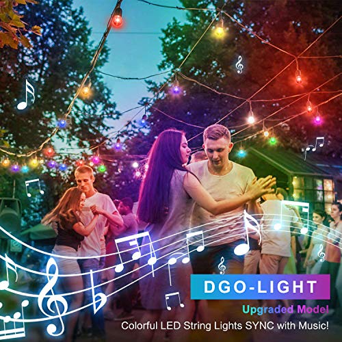 DGO 48FT Outdoor Patio Lights, RGB Cafe String Lights with 15 E26 S14 Shatterproof Edison Bulbs, Commercial Grade Dimmable String Lights for Bistro Backyard Garden, Remote Controllers