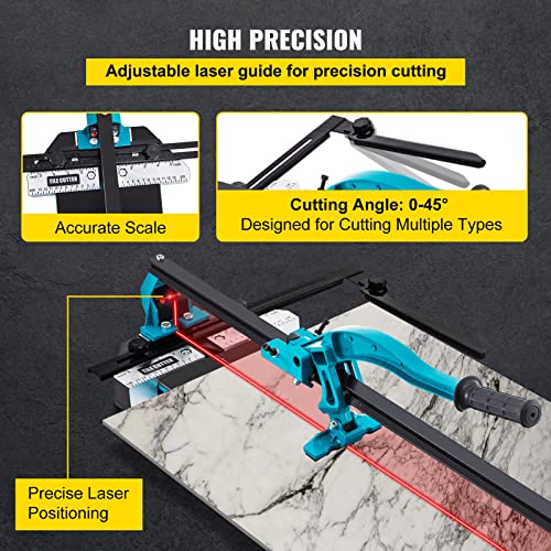 Mophorn 48 Inch Tile Cutter Single Rail Double Brackets Manual Tile Cutter 3/5 in Cap w/Precise Laser Manual Tile Cutter Tools for Precision Cutting (48 Inch)