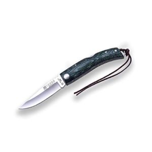 joker sport pocket folding knife ibérica nv138, micarta green handle, blade 2.95 inches mova, with leather cord, fishing tool, hunting, camping and hiking