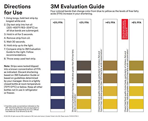 3M Low Range Frying Oil Quality Test Strips Kit, 1005, Monitor Shortening Quality with Oil Test Paper, Accurately Measures FFA Concentration up to 2.5 Percent, 1 Bottle of 40 Oil Test Strips