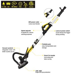 Drywall Sander with Vacuum, Labor-Saving Handle and Unique Fixture for Ceiling Sanding, Electric Drywall Sander with LED Light, ETL Listed, CUBEWAY