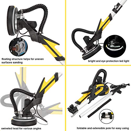 Drywall Sander with Vacuum, Labor-Saving Handle and Unique Fixture for Ceiling Sanding, Electric Drywall Sander with LED Light, ETL Listed, CUBEWAY