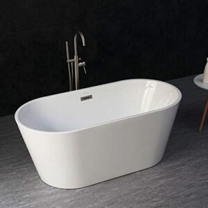 WOODBRIDGE Acrylic Freestanding Bathtub Contemporary Soaking Tub Overflow and Drain, BTA1514-C,White, 59" Chrome