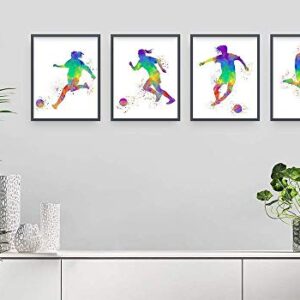 Female Soccer Player Sport Abstract Wall Art Print 8x10, Set of 4, Teen Girl Bedroom, Club Locker Room, Dorm Room Decor, Ideal for Football, Coach and Fan