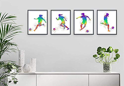 Female Soccer Player Sport Abstract Wall Art Print 8x10, Set of 4, Teen Girl Bedroom, Club Locker Room, Dorm Room Decor, Ideal for Football, Coach and Fan