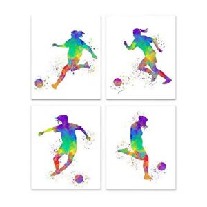 Female Soccer Player Sport Abstract Wall Art Print 8x10, Set of 4, Teen Girl Bedroom, Club Locker Room, Dorm Room Decor, Ideal for Football, Coach and Fan