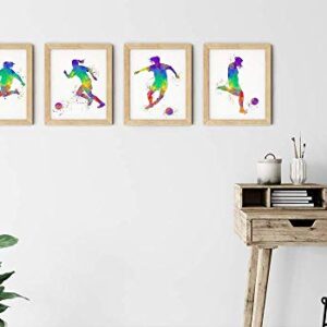 Female Soccer Player Sport Abstract Wall Art Print 8x10, Set of 4, Teen Girl Bedroom, Club Locker Room, Dorm Room Decor, Ideal for Football, Coach and Fan