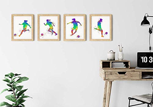 Female Soccer Player Sport Abstract Wall Art Print 8x10, Set of 4, Teen Girl Bedroom, Club Locker Room, Dorm Room Decor, Ideal for Football, Coach and Fan