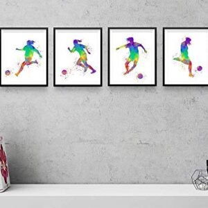 Female Soccer Player Sport Abstract Wall Art Print 8x10, Set of 4, Teen Girl Bedroom, Club Locker Room, Dorm Room Decor, Ideal for Football, Coach and Fan