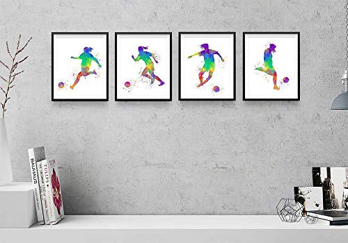 Female Soccer Player Sport Abstract Wall Art Print 8x10, Set of 4, Teen Girl Bedroom, Club Locker Room, Dorm Room Decor, Ideal for Football, Coach and Fan