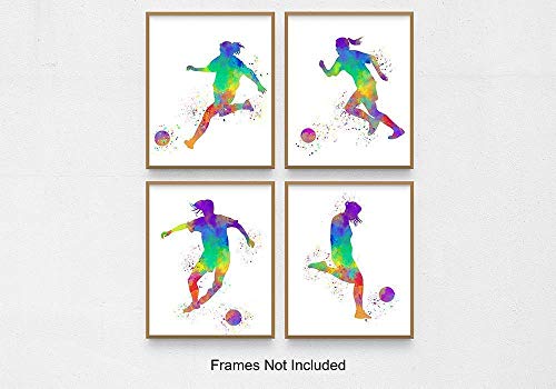 Female Soccer Player Sport Abstract Wall Art Print 8x10, Set of 4, Teen Girl Bedroom, Club Locker Room, Dorm Room Decor, Ideal for Football, Coach and Fan