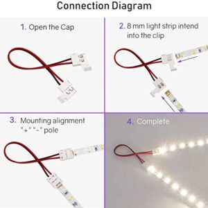 HitLights LED Strip Connector 2Pin 8mm Connector Kit Include Solderless Gapless Connector, 6Inch Jumper Connector, DC Female and Connector, DC Jack Splitter for 3528 5050 LED Strips