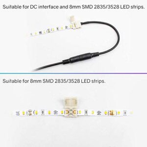 HitLights LED Strip Connector 2Pin 8mm Connector Kit Include Solderless Gapless Connector, 6Inch Jumper Connector, DC Female and Connector, DC Jack Splitter for 3528 5050 LED Strips