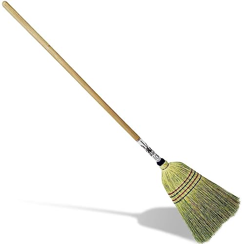 Peaceful Classics Wooden Broom - Handmade Amish Corn Broom with Hard Wood Handle, Heavy Duty Indoor Broom/Outdoor Broom for Any Floor with Straw Broom Sweeper Brushes, Wood Broom for Sweeping, Yellow